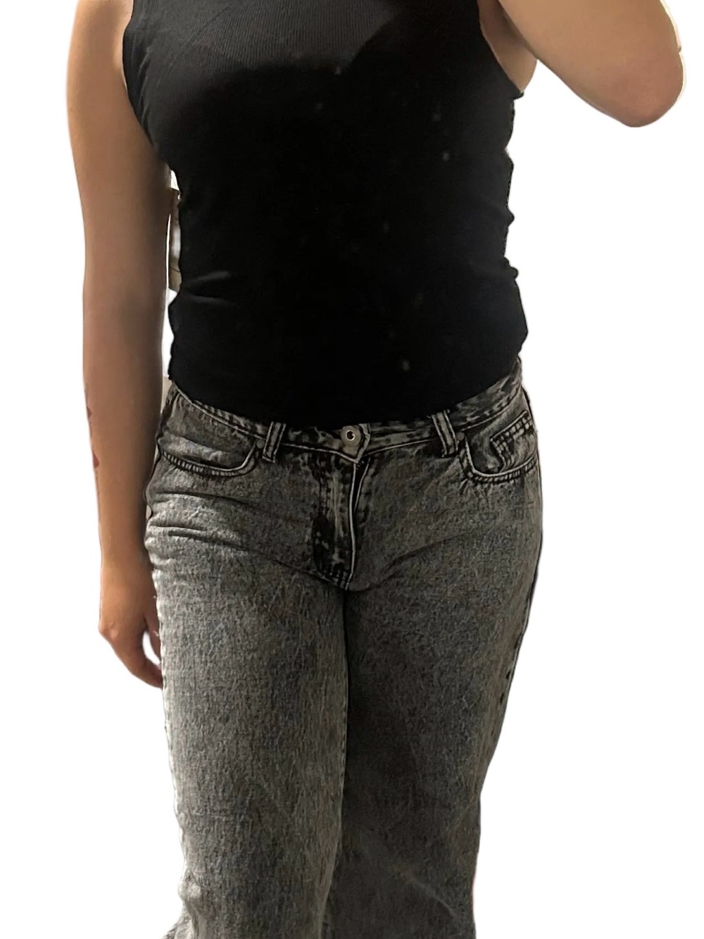 High-Rise Straight Leg Acid Wash Jeans - Grey